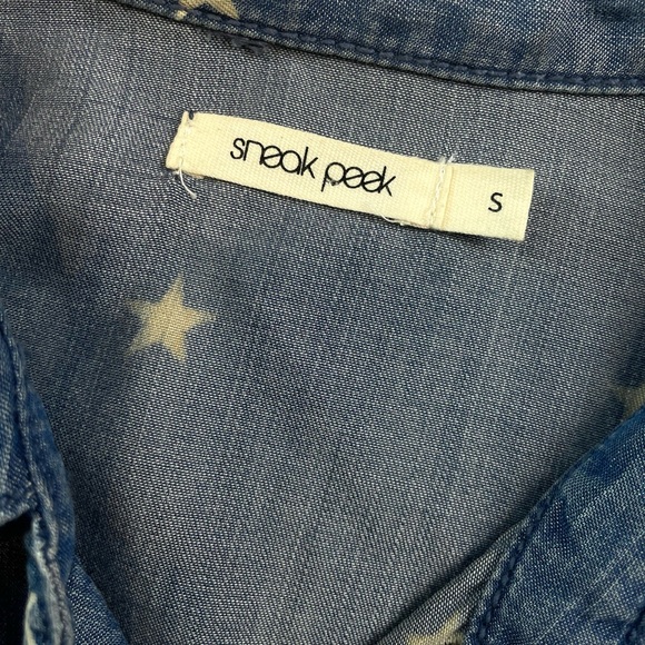 SNEAK PEEK • Blue Chambray Denim Star Print Long Sleeve Button-Down Shirt - Picture 12 of 14